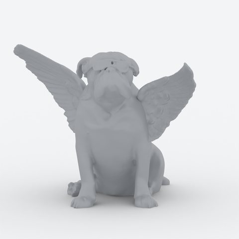 3D preview of a memorial statue of Bonkers the bulldog with angel wings